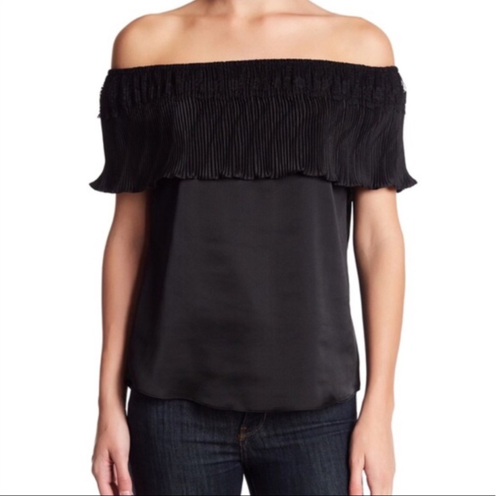 Off Shoulder Micro Pleat Lace Top